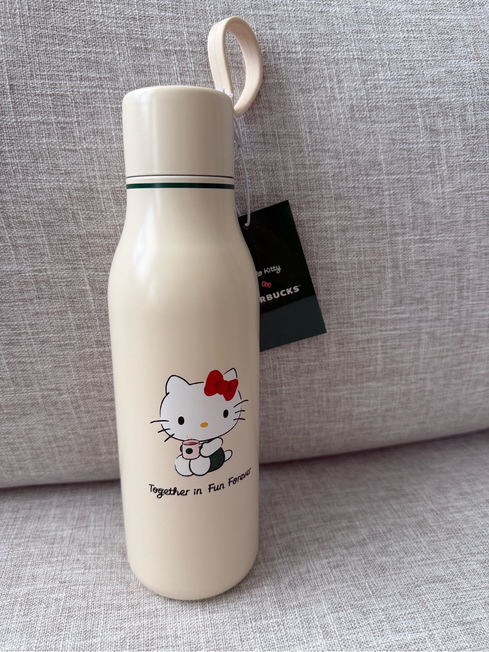 Starbucks Cream Hello Kitty Stainless Bottle with Red Bow